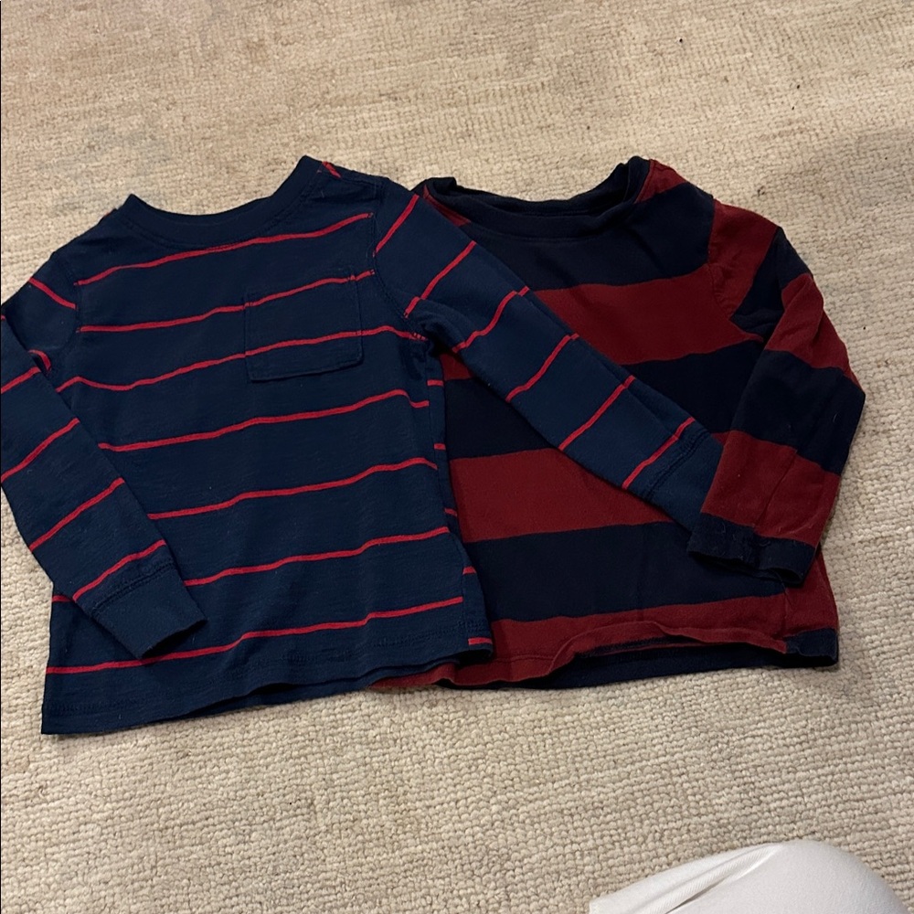 Old Navy Kids Long Sleeve Tees - Navy and Red Stripes